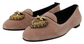 Dolce & Gabbana Portofino-Slipper aus pinkfarbenem Samtleder mit raffinierter Silhouette und weichem Wildleder-Finish.