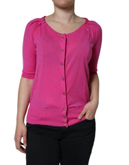Dolce & Gabbana Pink Wool Button Down Short Sleeve Blouse Top - IT40|S - Blouses