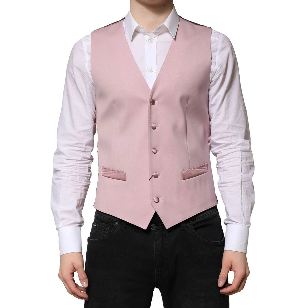 Dolce & Gabbana Pink Wool Dress Formal Men Waistcoat Vest - IT46 | S - Vests