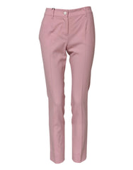Dolce & Gabbana Pink Wool High Waist Tapered Pants - IT36|XXS - Trousers