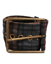 Dolce & Gabbana Plaid Fabric Logo Plate Brass Buckle Belt - 90 cm / 36 Inches - Belts