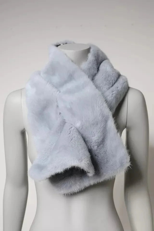 Dolce & Gabbana Powder Blue Mink Fur Neck Warmer Scarf - Scarves & Shawls