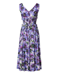 Dolce & Gabbana Purple Anemone Print Pleated Midi Dress - IT36|XXS