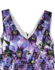 Dolce & Gabbana Purple Anemone Print Pleated Midi Dress - IT36|XXS