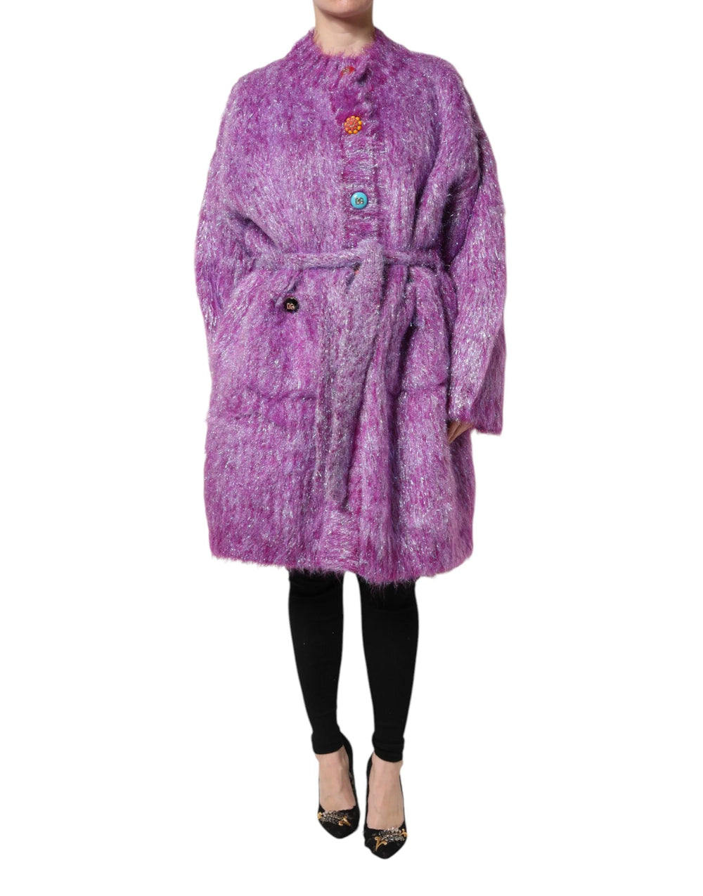 Dolce & Gabbana Purple Button Embellished Trench Coat Jacket - Trench Coats