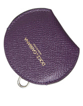 Dolce & Gabbana Purple Calfskin Leather Round Logo Hand Mirror Holder - Keychains