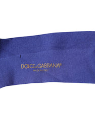 Dolce & Gabbana Purple Cotton Logo Over The Calf Socks - L - Crew Socks