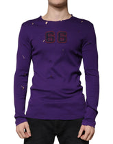 Dolce & Gabbana Purple Cotton Round Neck Pullover Men Sweater - IT50 | L - Sweaters