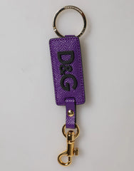 Dolce & Gabbana Purple DG Logo Leather Gold Tone Metal Keyring Keychain - Keychains