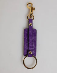 Dolce & Gabbana Purple DG Logo Leather Gold Tone Metal Keyring Keychain - Keychains