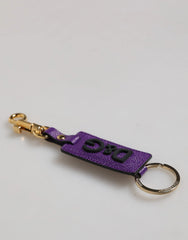 Dolce & Gabbana Purple DG Logo Leather Gold Tone Metal Keyring Keychain - Keychains