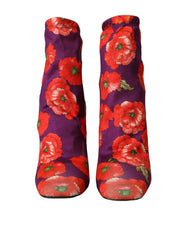 Dolce & Gabbana Purple Floral Jersey Stretch Boots Shoes - EU39/US8.5 - Boots