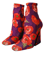 Dolce & Gabbana Purple Floral Jersey Stretch Boots Shoes - EU39/US8.5 - Boots
