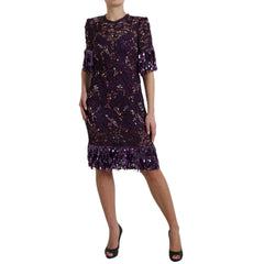 Dolce & Gabbana Purple floral lace crystal embedded dress - IT42|M - Dresses