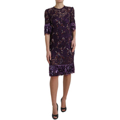 Dolce & Gabbana Purple floral lace crystal embedded dress - IT42|M - Dresses