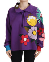 Dolce & Gabbana Purple Floral Print Pullover Cotton Sweater - IT38|XS - Sweatshirts