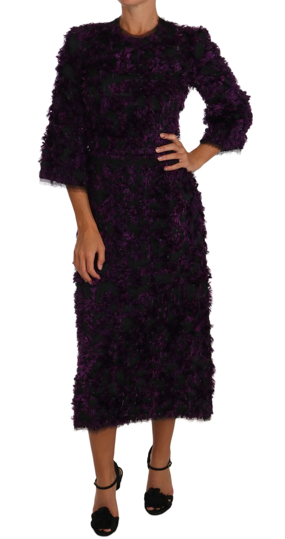 Dolce & Gabbana Purple Fringe Midi Sheath Dress - IT40|S - Dresses