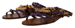 Dolce & Gabbana Purple Leather Devotion Flats Sandals Shoes - Sandals