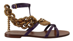 Dolce & Gabbana Purple Leather Devotion Flats Sandals Shoes - Sandals
