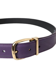 Dolce & Gabbana Purple Leather Gold Metal Buckle Belt Men - 95 cm / 38 Inches - Belts