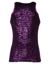 Dolce & Gabbana Purple Sequin Round Neck Sleeveless T-shirt - IT48 | M - Tank Tops