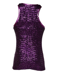 Dolce & Gabbana Purple Sequin Round Neck Sleeveless T-shirt - IT48 | M - Tank Tops