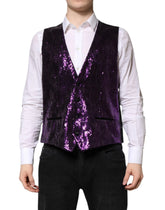 Dolce & Gabbana Purple Sequined Dress Formal Waistcoat Vest - Vests