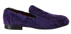 Dolce & Gabbana Purple Sheep Fur Leather Loafers - Flats