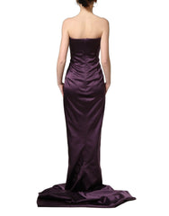 Dolce & Gabbana Purple Silk Crystal Strapless Floor Length Gown Dress - IT40|S