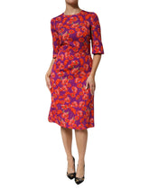 Dolce & Gabbana Purple Silk Floral Print Midi Sheath Dress - Dresses