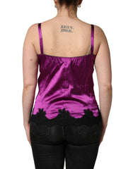 Dolce & Gabbana Purple Silk Lace Trim Camisole Sleeveless Tank Top