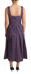 Dolce & Gabbana Purple Striped Cotton A-Line Stretch Dress - IT42|M - Dresses