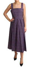 Dolce & Gabbana Purple Striped Cotton A-Line Stretch Dress - IT42|M - Dresses