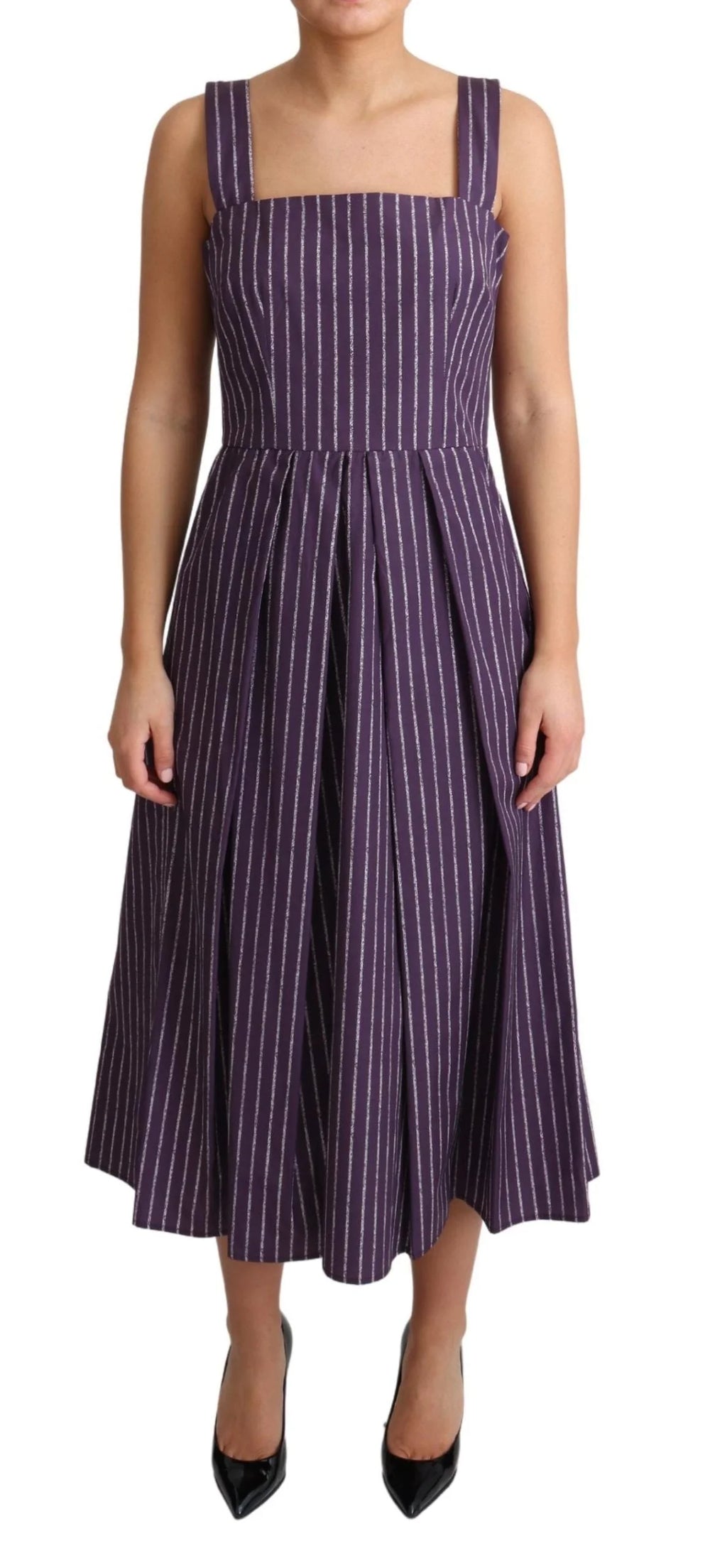Dolce & Gabbana Purple Striped Cotton A-Line Stretch Dress - IT42|M - Dresses