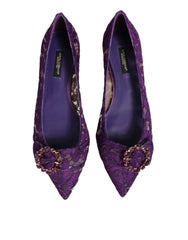 Dolce & Gabbana Fialové Taormina Krajkové Boty s Krystaly - EU36/US5.5