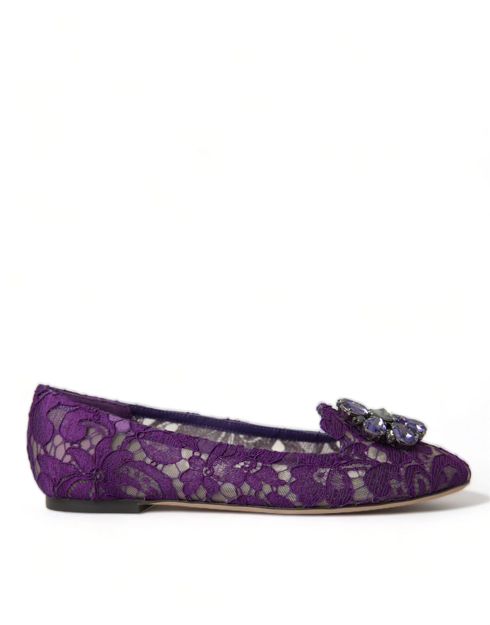 Dolce & Gabbana Purple Vally Taormina Lace Crystals Flats Shoes - EU37/US6.5 - Flats