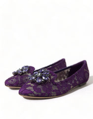 Dolce & Gabbana Purple Vally Taormina Lace Crystals Flats Shoes - EU37/US6.5 - Flats