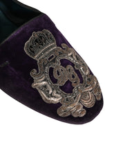 Dolce & Gabbana Purple Velvet Crown Embroidery Loafers Shoes - EU43/US10