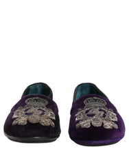 Dolce & Gabbana lila bársony koronás hímzéssel ellátott papucs - EU43/US10
