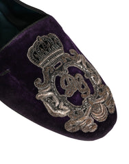 Dolce & Gabbana Zapatos mocasines morados de terciopelo con bordado de corona - EU43/US10