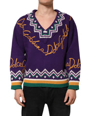 Dolce & Gabbana Purple Wool DG Logo Men Knit Pullover Sweater - M - Sweaters