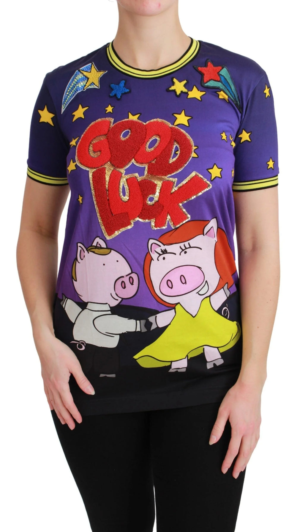 Dolce & Gabbana Purple YEAR OF THE PIG Top Cotton T-shirt - T-Shirts
