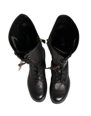 Dolce & Gabbana Re-Edition Black Leather Lace Up Boots Shoes - EU44/US11