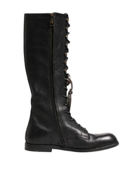 Dolce & Gabbana Re-Edition Black Leather Lace Up Boots Shoes - EU44/US11