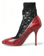 Dolce & Gabbana Red Ayers Leather Lace Socks Pumps Shoes - EU36.5/US6