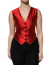 Dolce & Gabbana Red Black Button Down Sleeveless Vest Top - IT40|S - Vests