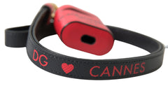 Dolce & Gabbana Red Black Calf Leather Logo Print Strap Airpods Case - Headphone Carrying Cases