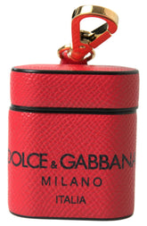 Dolce & Gabbana Red Black Calf Leather Logo Print Strap Airpods Case - Headphone Carrying Cases