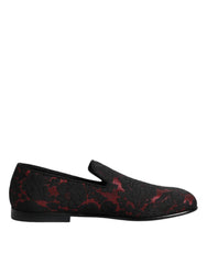 Dolce & Gabbana Red Black Jacquard Slip On Loafers Shoes - Flats