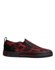 Dolce & Gabbana Red Black Leopard Cotton Men Low Top Sneakers Shoes - Sneakers